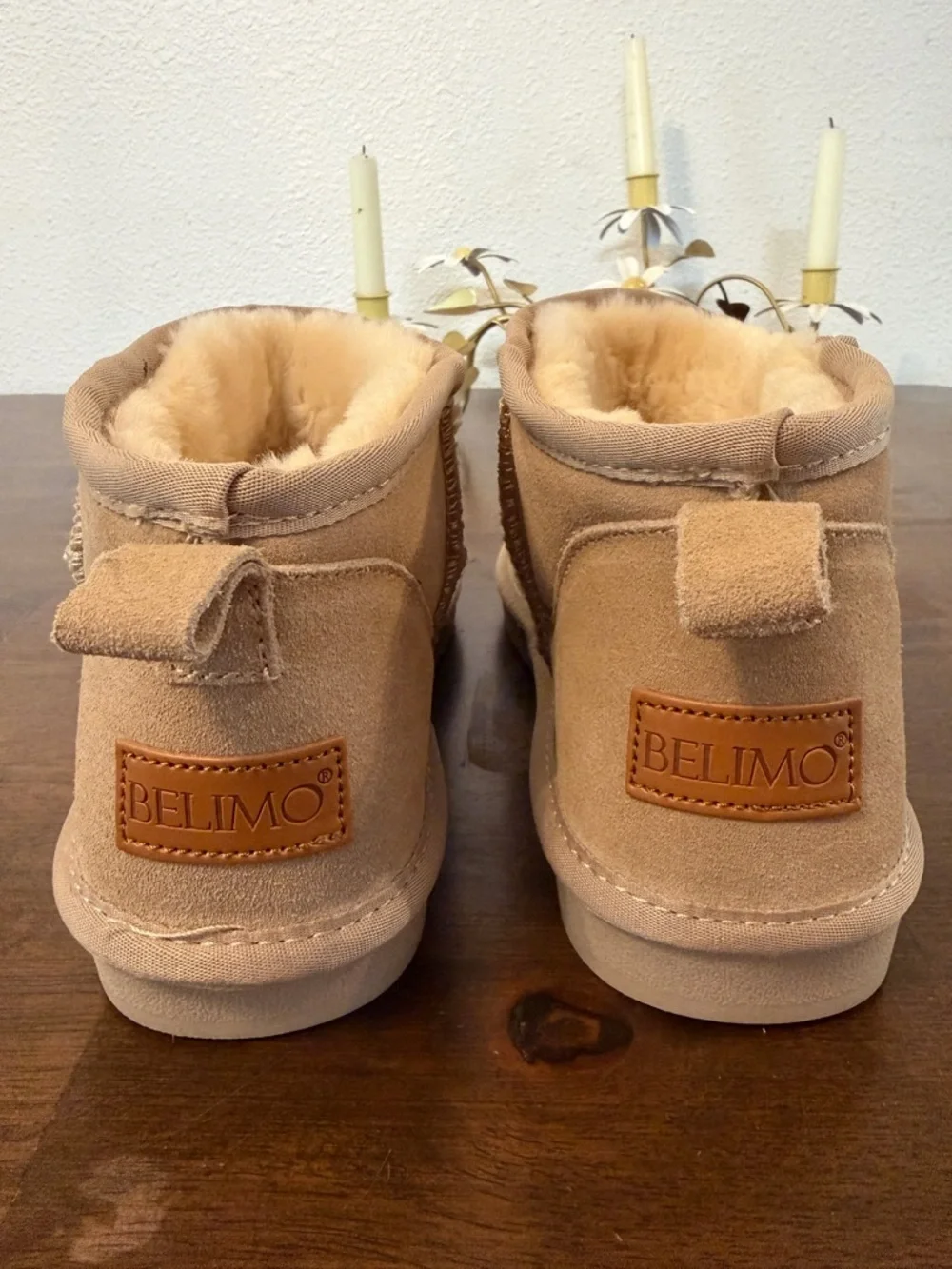 Belimo Sand Suede Shearling Lined Ankle Booties